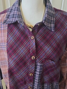 REWIND WOMENS JUNIOR BLUE PLAID LONG SLEEVE FRONT BUTTON FLANNEL SHIRT SIZE MED